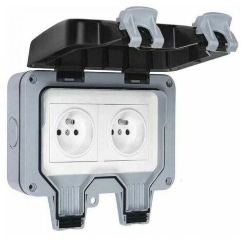 Enchufe Exterior Impermeable IP66, Toma De Corriente Doble Y Persiana De Protección, Regleta De Enchufe De Pared Para Jardín, Toma A Prueba De Polvo Y Viento Con Interruptor, Luz Indicadora