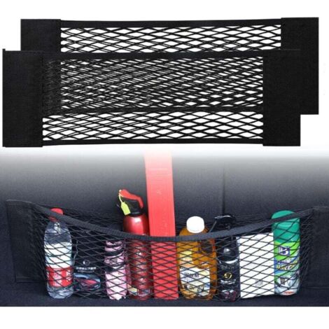 [Paquete de 2] Red para maletero de coche, red de almacenamiento para maletero, tamaño grande 80 x 25 cm, organizadores para botellas, comestibles y almacenamiento adicional para coche y camión (1/4)