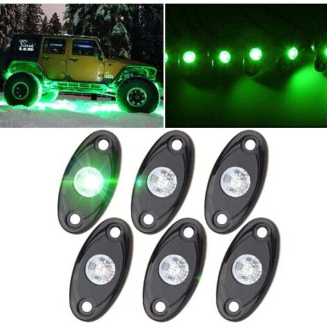 Kit de 6 luces LED verdes para roca con 6 cápsulas para todoterreno, camión, coche, ATV, SUV, motocicleta, luz de bajo de carrocería, luz de sendero, luz de guardabarros (verde) (1/4)