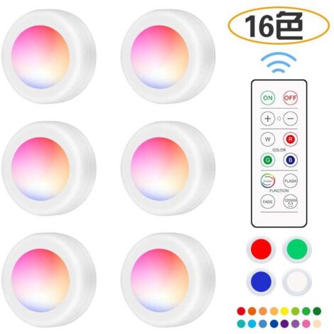 Foco LED inalámbrico autoadhesivo regulable - Lámpara de armario a pilas con control remoto (RGB)