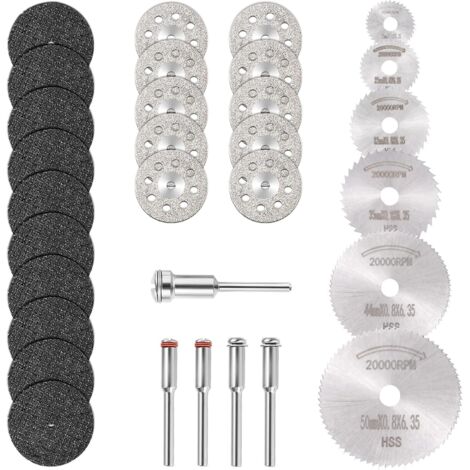 Mini discos de corte para madera, piedra y metal (30 uds.) - Mandriles de 3 mm (1/4)