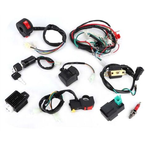 ZVD Kit completo de arnés de cableado para ATV, cuatrimoto, motocross, motocross, motocross, relé, solenoide, bobina de encendido, rectificador, interruptor, acceso al arnés. (1/4)