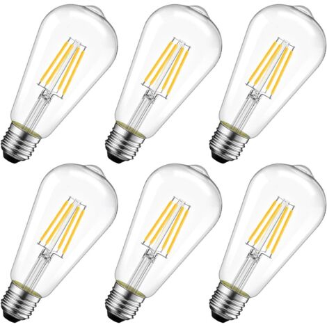 Bombilla LED de filamento E27 ST64 de 8 W (equivalente a una bombilla incandescente de 60 W) - Retro Edison, 806 lm, 2700 K, blanco cálido - Paquete de 6, no regulable, LVWIT [Clase E] (1/5)