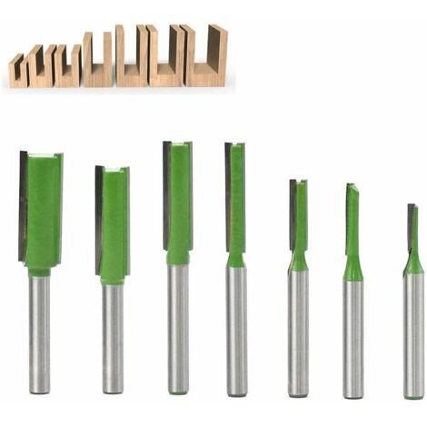 Paquete de 7 brocas de enrutador recto de vástago de 6 mm, broca de enrutador de flauta simple/doble, broca de enrutador de madera, broca de enrutador de patrón de recorte al ras de corte recto para c (1/5)