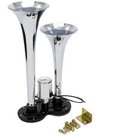 Bocina de aire de doble trompeta cromada de 150 dB - Kit universal de altavoces para tren y camión de 12 V/24 V (1/5)