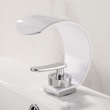 Grifo de lavabo de cobre de lujo, control dual de agua caliente y fría, caño cascada, fácil instalación - Accesorios completos incluidos (1/4)