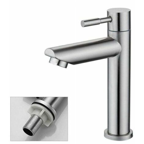 Rubinetto per acqua fredda per bagno, solo rubinetto per lavandino, superficie cromata, rubinetto lavamani in rame resistente, cartuccia aeratore rimovibile, comoda per pulizia o sostituzione
