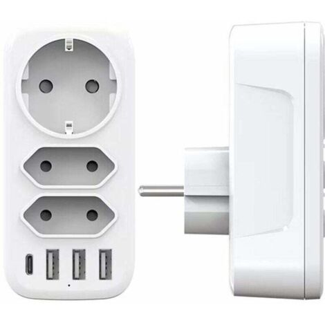 Regleta de enchufes USB, toma de corriente de pared de 3 vías con 3 puertos USB de 3 A, cargador multi-USB 6 en 1 de 4000 W, regleta de enchufes USB para el hogar, la oficina, los viajes, compatible c (1/4)