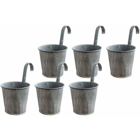 Paquete de 10 macetas colgantes de hierro vintage con ganchos para decoración de interiores y exteriores, como balcones, jardines y enrejados. (1/4)