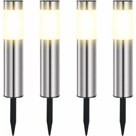 Luces solares para exterior, luces LED solares para jardín de acero inoxidable, IP65 a prueba de agua para patio, césped, jardín y camino, blanco cálido (paquete de 4)