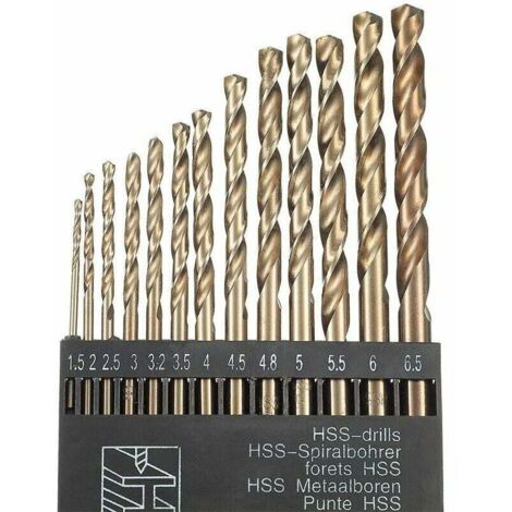 ZVD-Juego de 13 brocas helicoidales Hss M35 Cobalt Gold Hss para taladros métricos de alta velocidad de 1,5 mm a 6,5 mm para taladrar acero inoxidable y metal-DP (1/4)