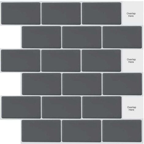 10 láminas de azulejos autoadhesivos de pared Metro Subway, color gris y negro, para cocina y baño (30,5 x 30,5 cm)