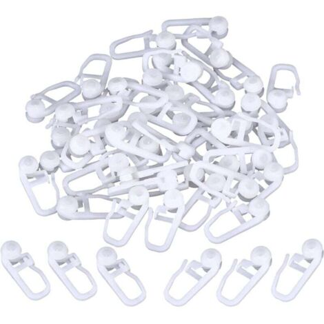 Clips para cortinas en rollo, ganchos de plástico blanco para cortinas de riel, 50 paquetes (clips), 25 cm (1/4)
