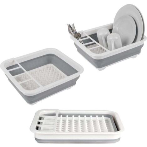 Escurreplatos plegable ZVD con soporte para utensilios: ideal para uso doméstico o de camping, resistente al desgarro, diseño compacto, patas antideslizantes, gris (1/4)