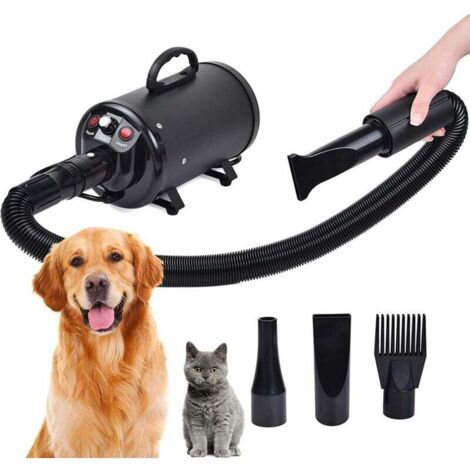 Petmoko Soffiatore per cani 4,5 CV / 2200 W e asciugacapelli per cani con temperatura regolabile, asciugacapelli per animali domestici, toelettatura per cani con 4 accessori (nero) (1/4)