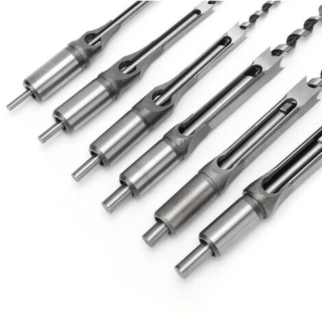 Juego de 6 brocas para agujeros cuadrados, cincel hueco de acero, herramientas de carpintería para sierras de agujero cuadrado, brocas para madera, broca para agujeros cuadrados, cincel de mortaja.