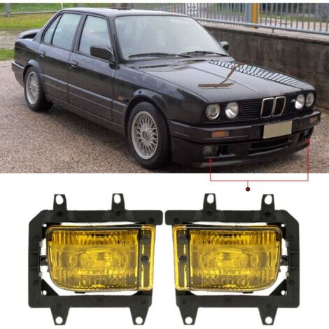 Par de lentes de luz antiniebla delantera izquierda y derecha de plástico transparente para BMW E30 Serie 3 1985-1993 Amarillo