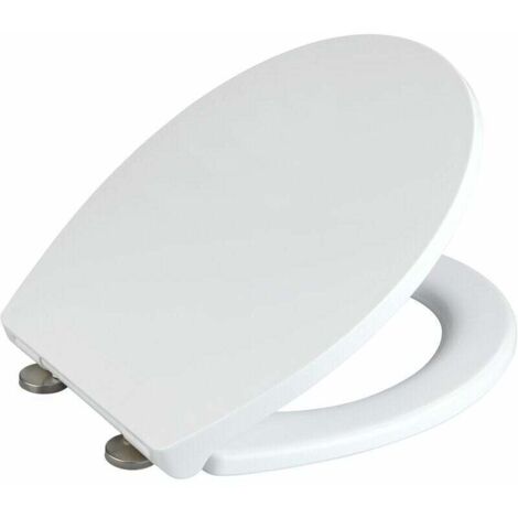 Asiento de inodoro ZVD con cierre suave 'Easy Close' Ostuni, Fix Clip, asiento de inodoro con fijación de acero inoxidable, capacidad de carga hasta 300 kg, termoplástico, 37 x 44,5 cm, blanco (1/4)