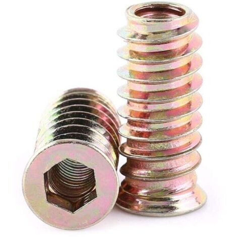 Inserto roscado para madera, 20 tuercas hexagonales roscadas de acero al carbono galvanizado, tornillo de inserción M6, kit de herramientas surtido para muebles de madera (M6 25 mm) (1/2)