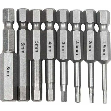 Puntas de destornillador hexagonal ZVD-8 piezas, puntas de destornillador hexagonal de 1/4 de pulgada, puntas de destornillador largas de acero magnético S2 con 8 tamaños diferentes para destornillado