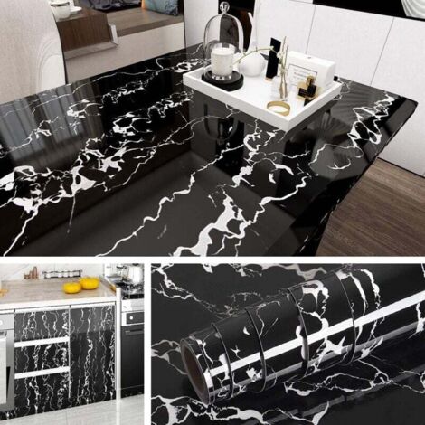 Papel adhesivo para muebles, vinilo de mármol blanco y negro para muebles de cocina y baño, papel pintado autoadhesivo decorativo extraíble para encimeras de mesa, 40 cm x 2 m