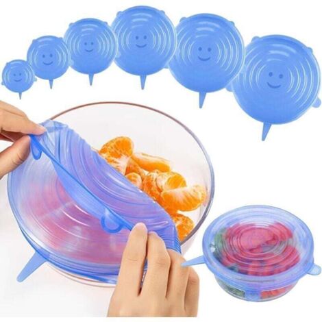 Tapas elásticas de silicona ZVD, paquete de 6, reutilizables para almacenar alimentos y tazones. (1/4)