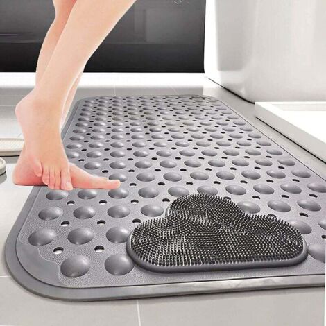 Alfombrilla de ducha antideslizante ZVD de 70 x 40 cm con ventosa, ideal para masaje de pies, color gris (1/4)