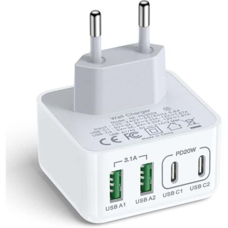 Cargador USB C ZVD, 40 W, 4 puertos USB-C, cargador rápido, multipuerto, adaptador PD+QC tipo C dual para teléfonos 16, 15, 14, 13, 12, 11 Pro Max, X, XS, XR, 8, 7, 6S Plus, Mini SE, iPad, Samsung Gal (1/4)