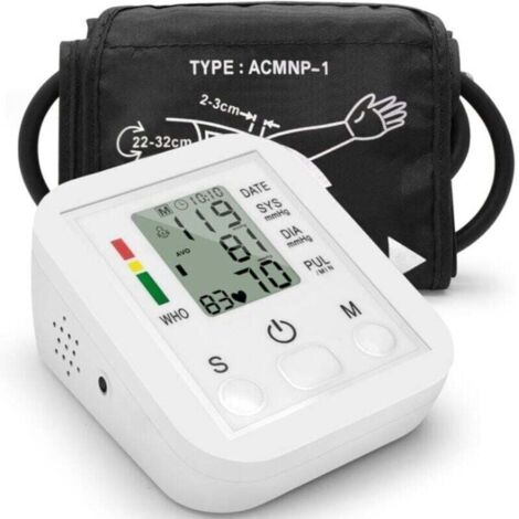 Tensiómetro electrónico portátil ZVD, tipo brazalete, con pantalla LCD y medición precisa.
