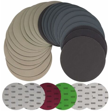 30 pezzi di carta vetrata a umido e a secco da 125 mm, dischi abrasivi rotondi, fogli di carta vetrata per levigatrice orbitale per metallo e legno - grana 1000/1500/2000/3000/4000/5000 (1/5)