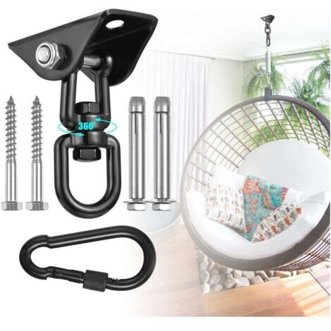 Silla colgante giratoria de 360° ZVD con gancho para techo, columpio, suspensión, gancho con tornillos para hormigón, madera, parque infantil, porche, asiento trapecio y yoga.