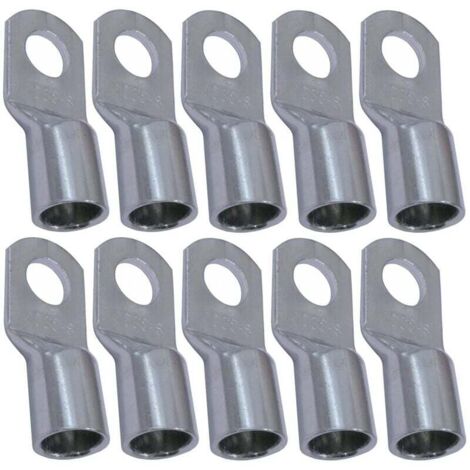 Juego de 10 terminales eléctricos con ojal tubular – ojal – Ø 8 mm – sin aislar – para conductores de 35 mm² – conector de cables eléctricos – apriete – plata