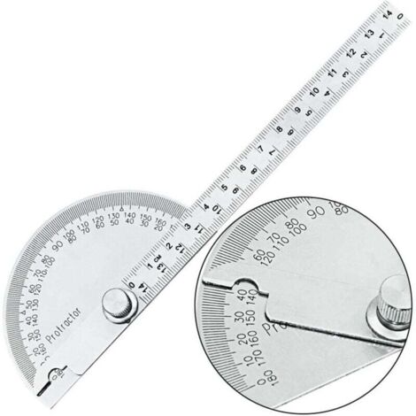 Transportador de ángulos ZVD de acero inoxidable de 0 a 180°, regla de medición con brazo, herramienta de ingeniería, transportador con regla de 140 mm, regla de ángulo universal para pintar y dibujar (1/4)