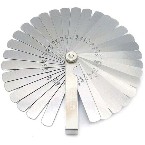 Galgas de espesores ZVD, calibre de espesores de acero de 32 hojas, sistema métrico e imperial, para medir anchos de ranura y espesores (0,02-1,00 mm)