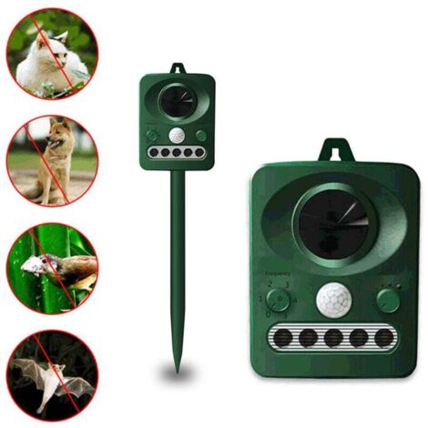 Repelente ultrasónico de aves solar para exteriores ZVD, con doble carga solar y USB, diseño impermeable, batería integrada, color verde hierba