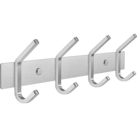 Perchero de pared con 4 ganchos, perchero de pared de acero inoxidable para colgar abrigos, bufandas, bolsos, toallas, ropa (plata)