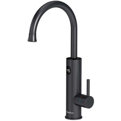 Grifo eléctrico ZVD con calentador de agua instantáneo, pantalla LED de temperatura, grifo de cocina giratorio 360°, grifo de fregadero negro, grifo de acero inoxidable de 3000 W. (1/4)