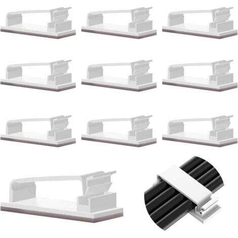 50 soportes autoadhesivos para gestión de cables, clips duraderos para TV, PC, portátil, cable Ethernet y oficina en casa (blancos) (1/4)