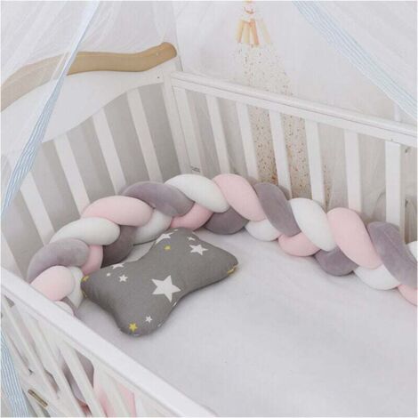 Oferta especial: Cojín de serpiente de 1,5 m, terciopelo tejido, protección para bebés, valla de tela anticolisión (blanco + gris + rosa)