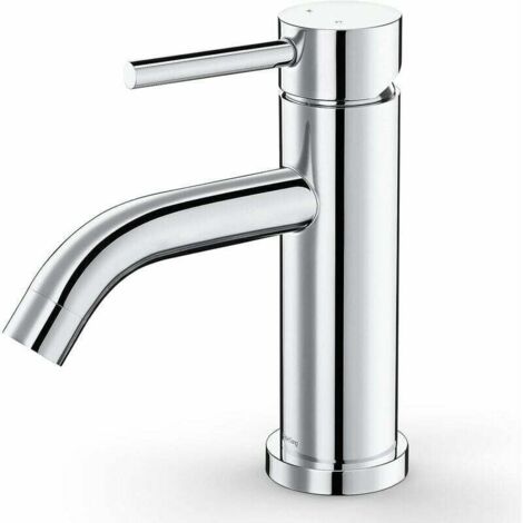 Grifo de baño en acero inoxidable cromado, mezclador de agua fría y caliente, fácil de instalar, dimensiones alto 18,5 cm, largo 19,3 cm. (1/4)