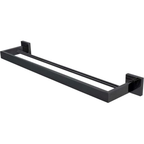 Toallero de baño - Montaje en pared, instalación con tornillos - Toallero doble, Toallero de acero inoxidable SUS304, apto para baño y cocina (Negro, 4 unidades)