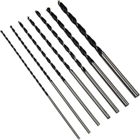 Juego de 7 brocas largas para madera, HSS-G, Ø 4 mm, 5 mm, 6 mm, 7 mm, 8 mm, 10 mm, 12 mm x 300 mm de largo. (1/4)