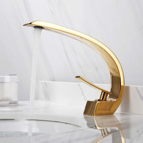 Grifo monomando para lavabo de latón macizo con cartucho cerámico, para lavabo de encastrar, color dorado (1/2)