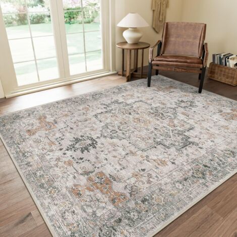 Alfombra persa vintage, 160 x 80 cm, terciopelo de poliéster suave, gris y marrón