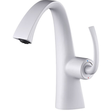 Grifo para lavabo de cobre con cartucho cerámico, diseño de baño moderno, color blanco (1/5)