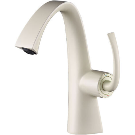 Grifo para lavabo de cobre con cartucho cerámico, diseño de baño moderno, color blanco roto (1/5)
