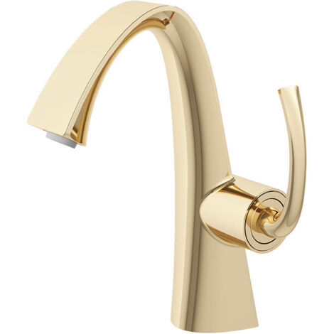 Grifo de baño totalmente de cobre con cartucho cerámico, diseño de baño moderno, oro cepillado (1/5)