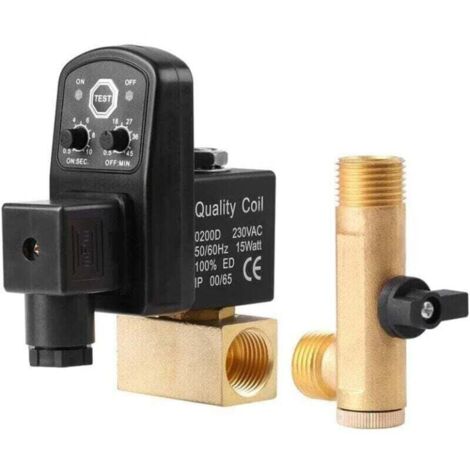 Válvula de drenaje automática G1/2 DN15, Válvula de drenaje temporizada electrónica automática para la gestión de condensados del compresor de aire (AC/220V)