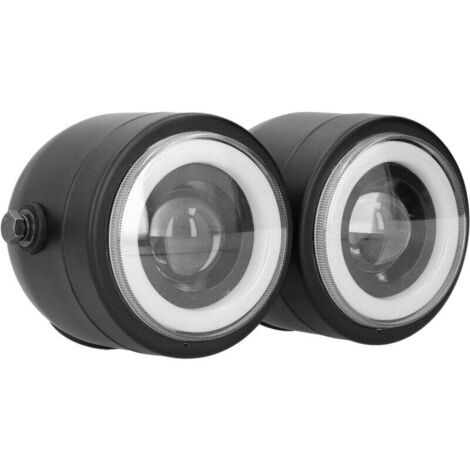 Faro LED redondo universal, luces dobles tipo ojo de ángel, DRL para motocicleta retro, blanco
