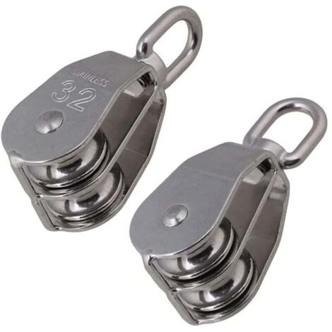 Polea de cable, polea de elevación, poleas dobles M32 en acero inoxidable 304, carga máxima 250 kg, 5 piezas